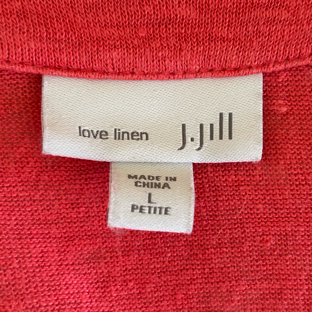J Jill Love Linen Orange Coral Open Front Cardigan Women's Size Large Petite - Picture 6 of 8